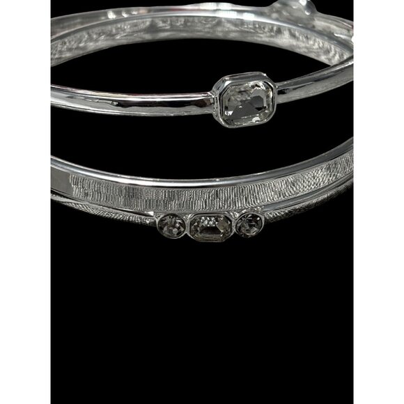 Nine West Silver-Tone 3-Piece Bangle Bracelet Set With Rhinestone Accents - Picture 4 of 5